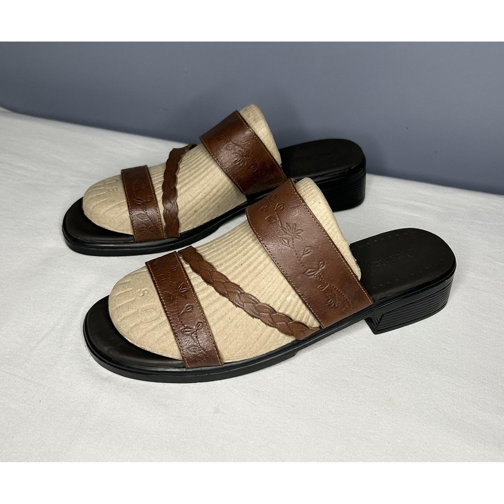 Drexlite Slide Sandals Womens 10 / 41 Brown Leather Braided Block Heel Comfort
